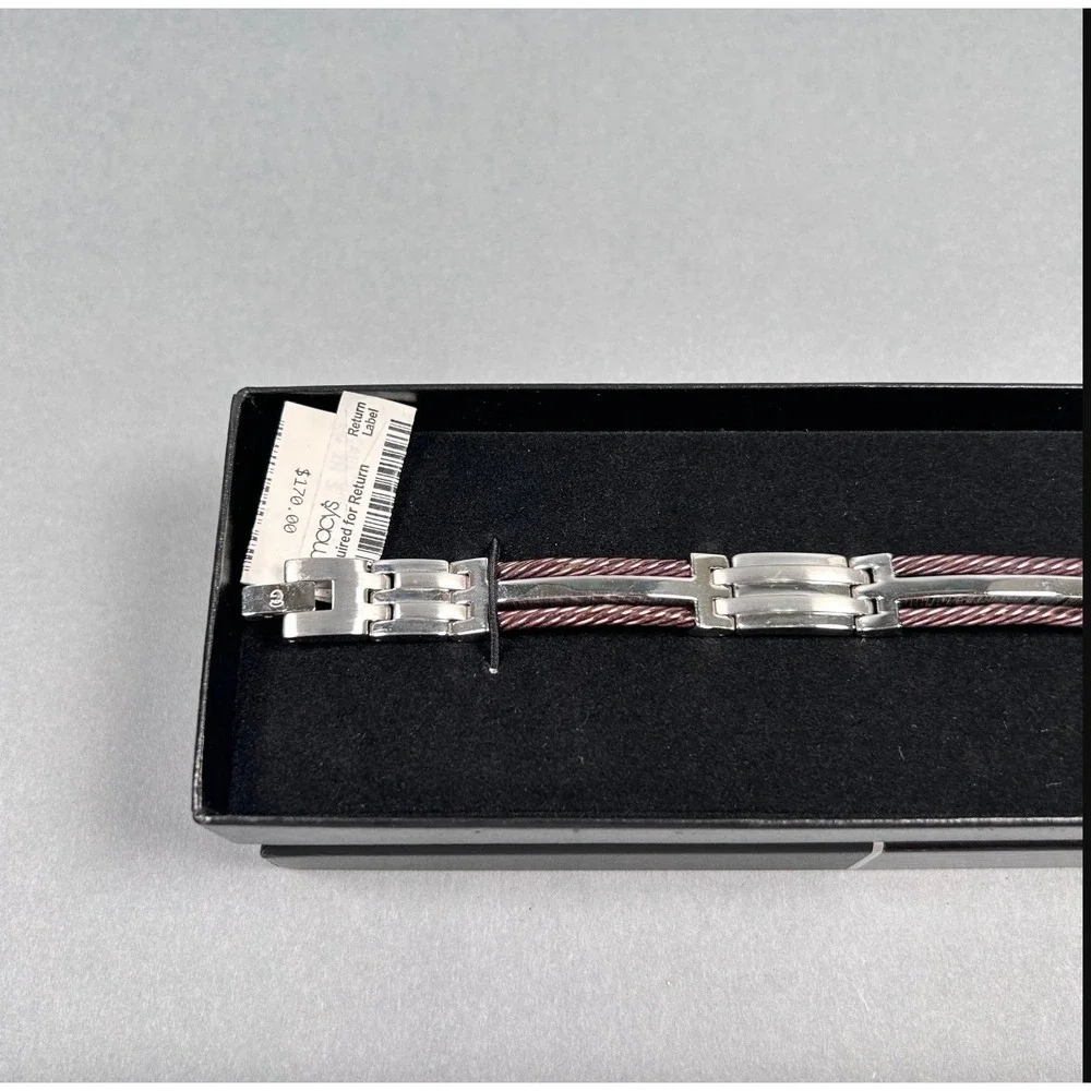 NWT Mens Stainless Steel Rose Gold Tone Cable Link Bracelet‎ NWT $170